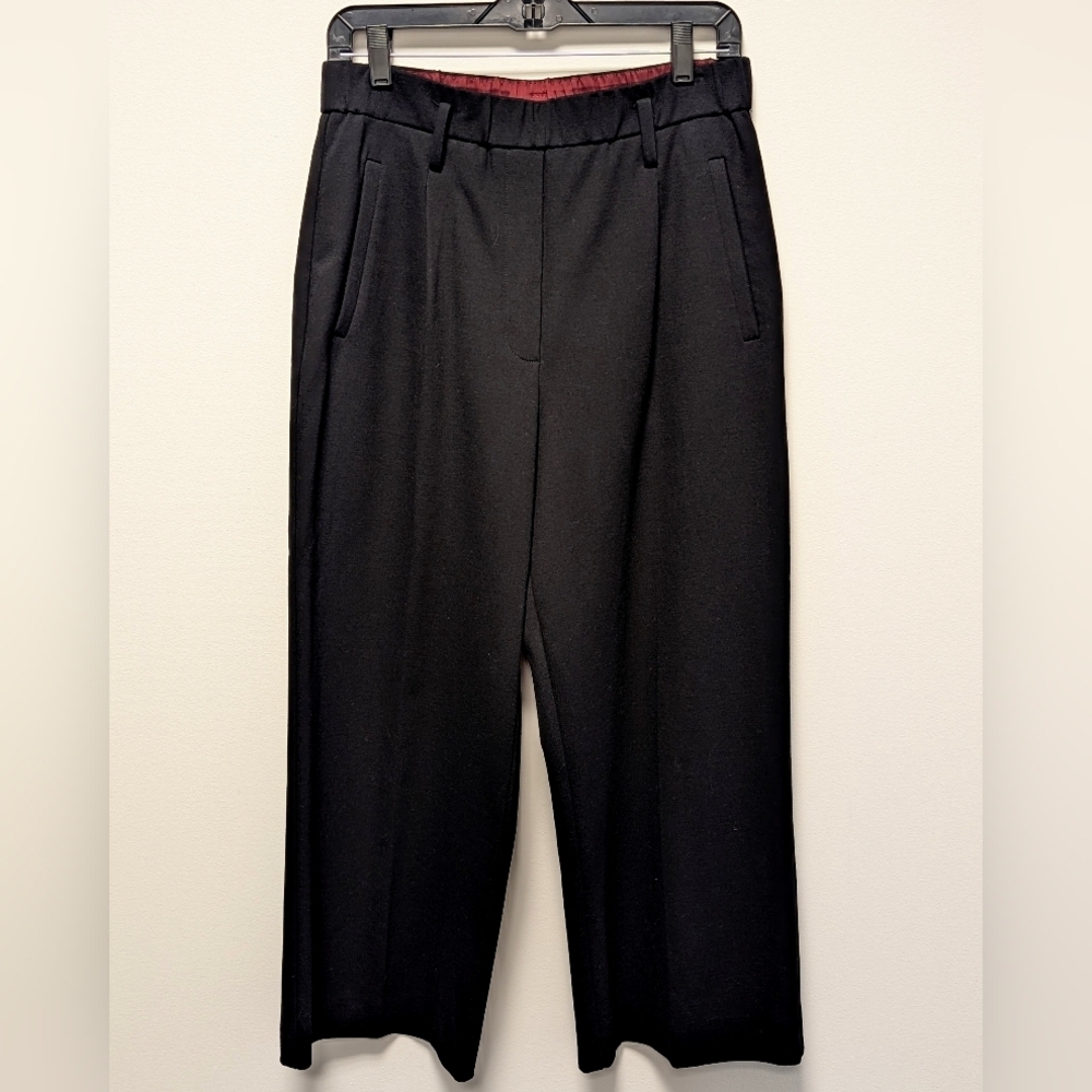 Maliparmi Black Pleated Minimalist Wide Leg Trousers Women's 44 US 8